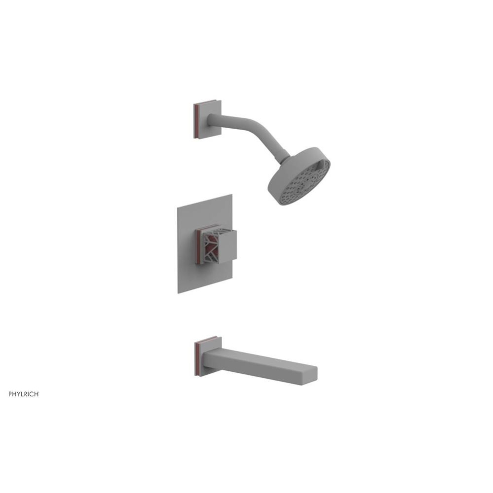 Satin White Jolie Pressure Balance Tub & Shower Set With Square Trim, Rectangular Tub Spout, S