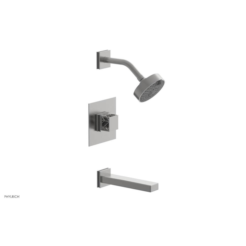 Satin Chrome Jolie Pressure Balance Tub & Shower Set With Square Trim, Rectangular Tub Spout,