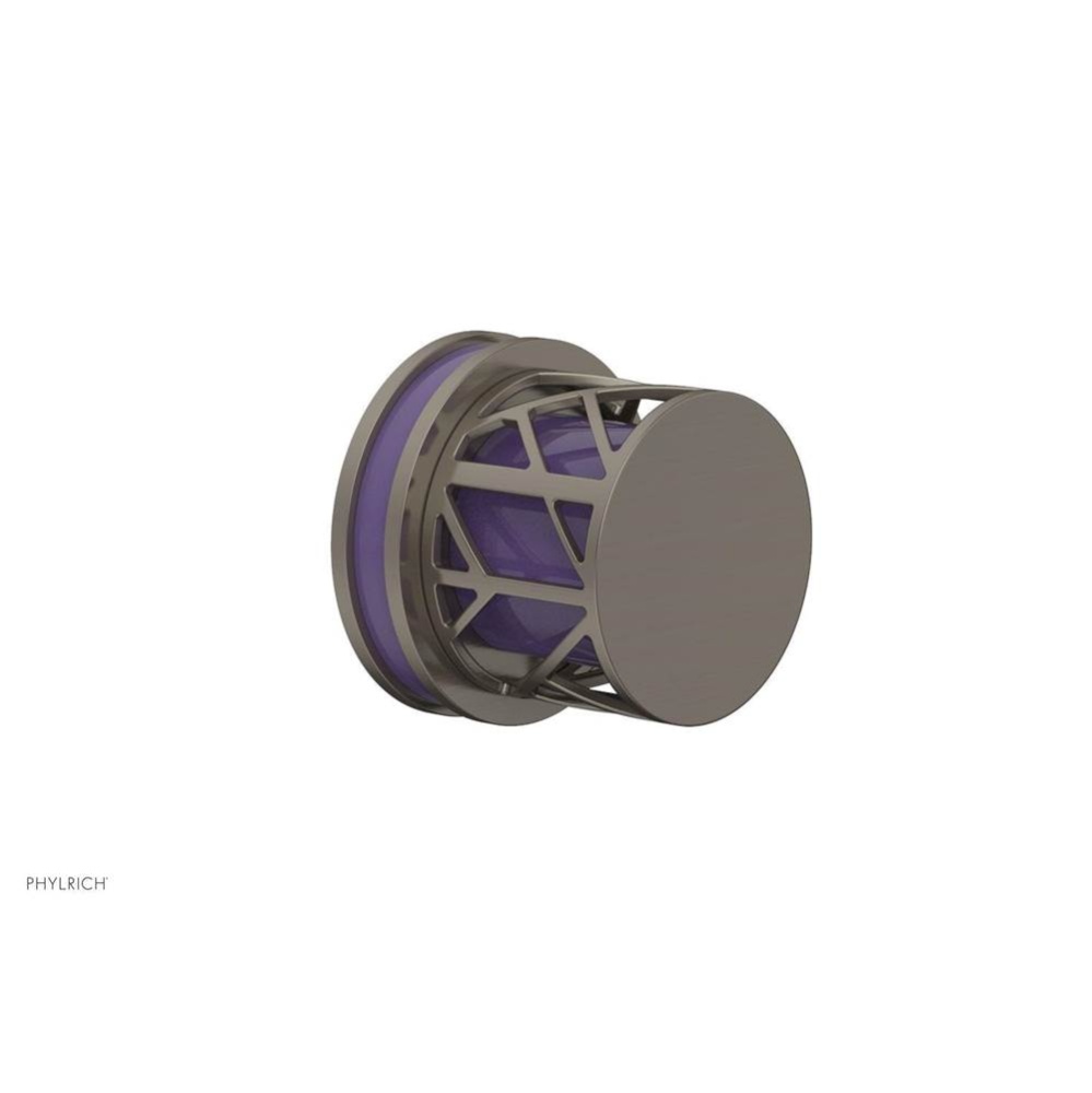 Pewter Jolie Diverter/Volume Control Trim With Round Cutaway Handles And Purple Accents