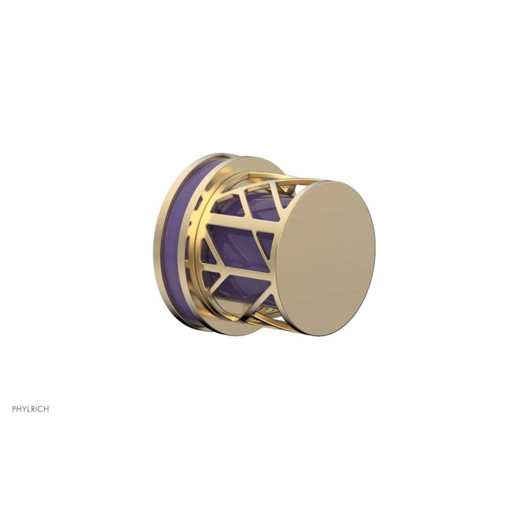 Satin Brass Jolie Diverter/Volume Control Trim With Round Cutaway Handles And Purple Accents