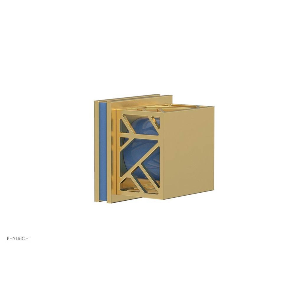 Burnished Gold Jolie Diverter/Volume Control Trim With Square Cutaway Handles And Light Blue Accen