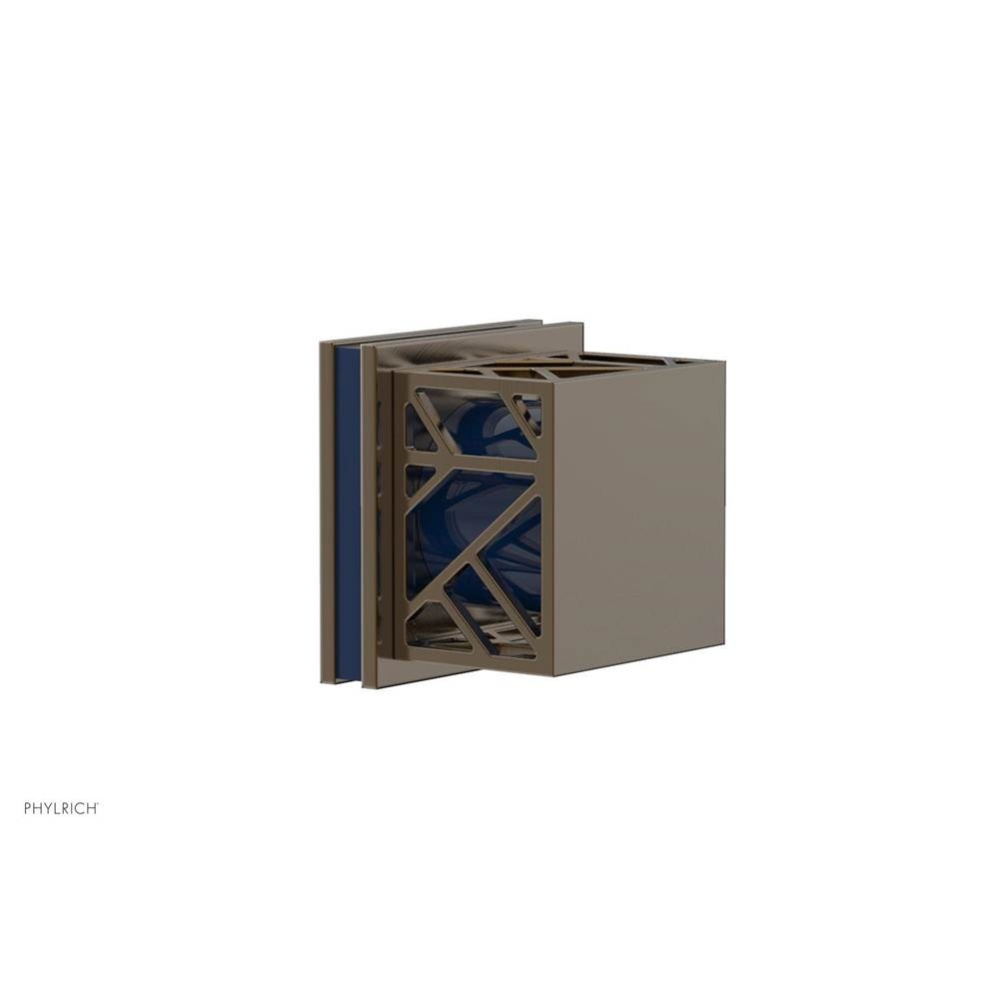 Antique Brass Jolie Diverter/Volume Control Trim With Square Cutaway Handles And Navy Blue Accents