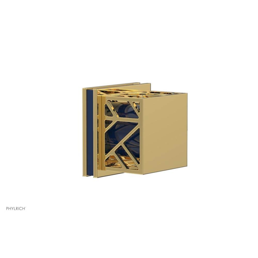 Polished Gold Jolie Diverter/Volume Control Trim With Square Cutaway Handles And Navy Blue Accents
