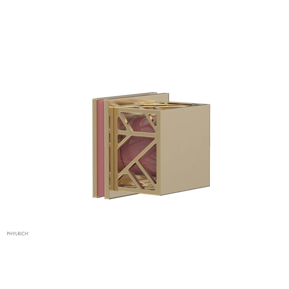 Satin Brass Jolie Diverter/Volume Control Trim With Square Cutaway Handles And Pink Accents