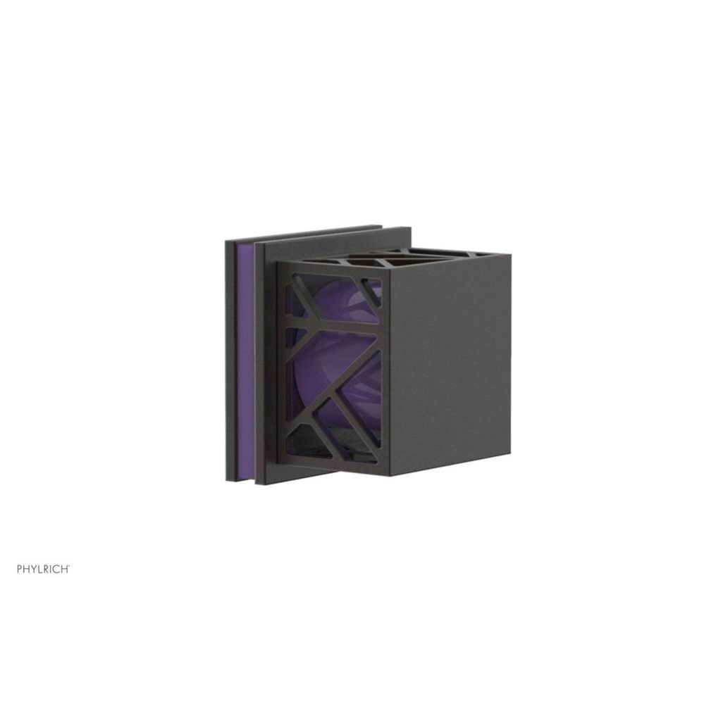 Oil Rubbed Bronze Jolie Diverter/Volume Control Trim With Square Cutaway Handles And Purple Accent