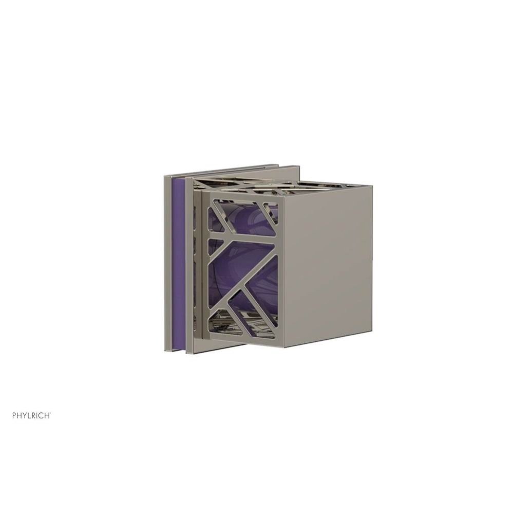 Polished Nickel Jolie Diverter/Volume Control Trim With Square Cutaway Handles And Purple Accents