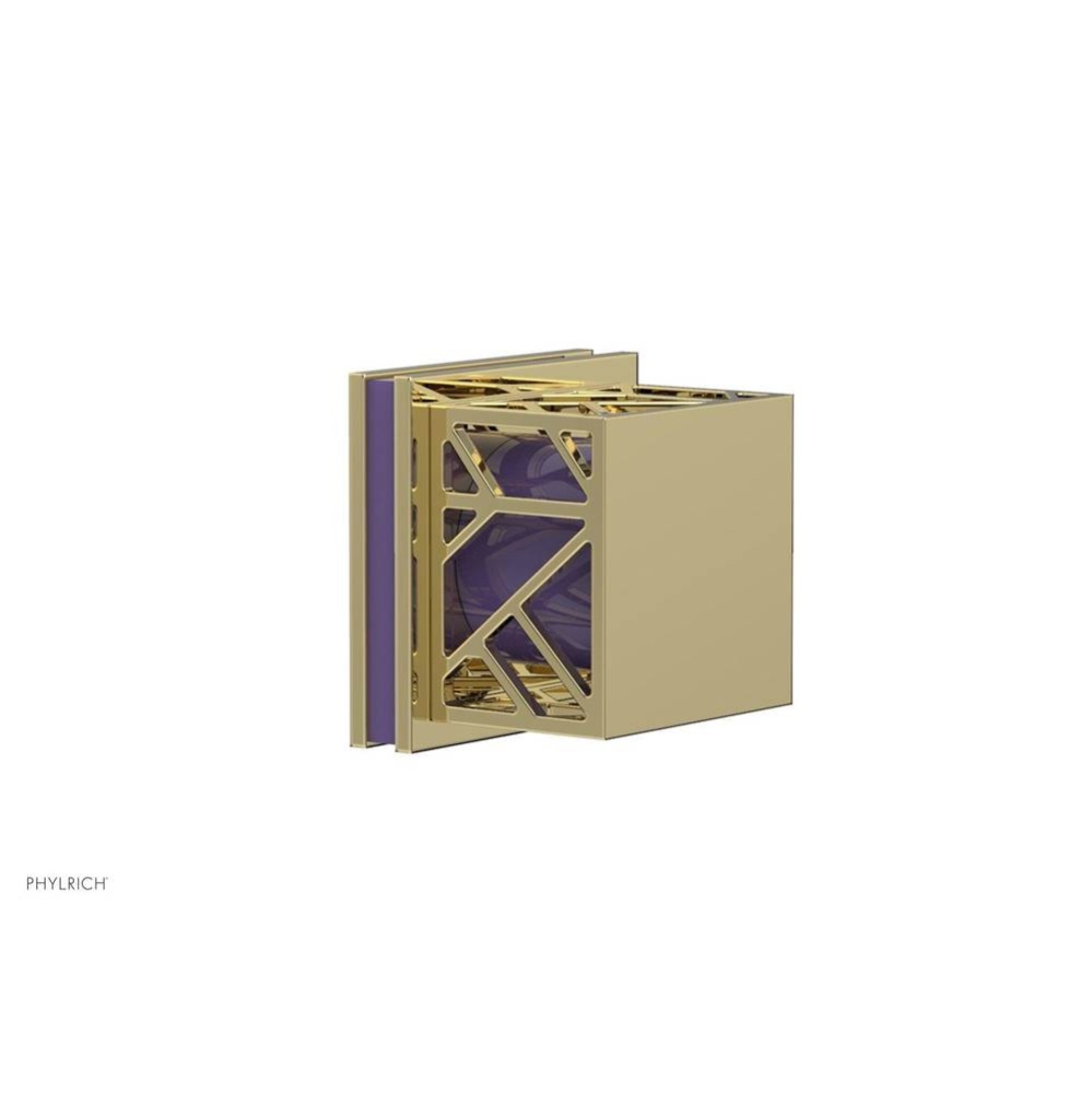 Polished Brass Jolie Diverter/Volume Control Trim With Square Cutaway Handles And Purple Accents