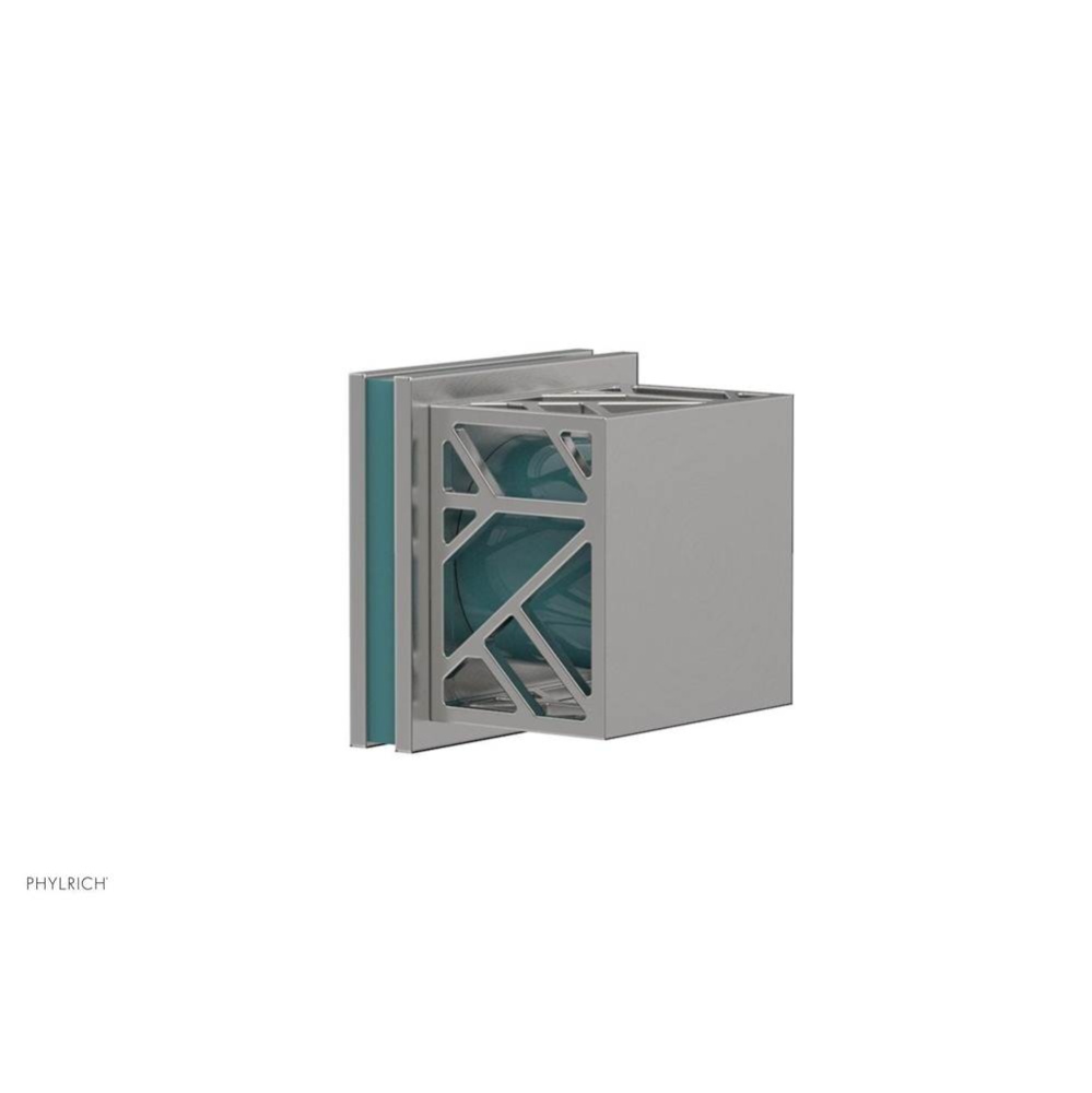Satin Chrome Jolie Diverter/Volume Control Trim With Square Cutaway Handles And Turquoise Accents