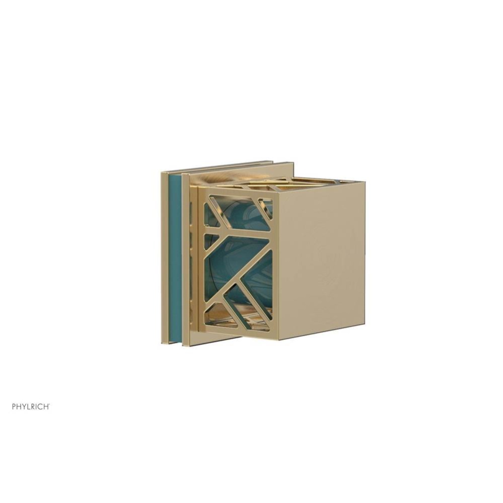 Satin Brass Jolie Diverter/Volume Control Trim With Square Cutaway Handles And Turquoise Accents