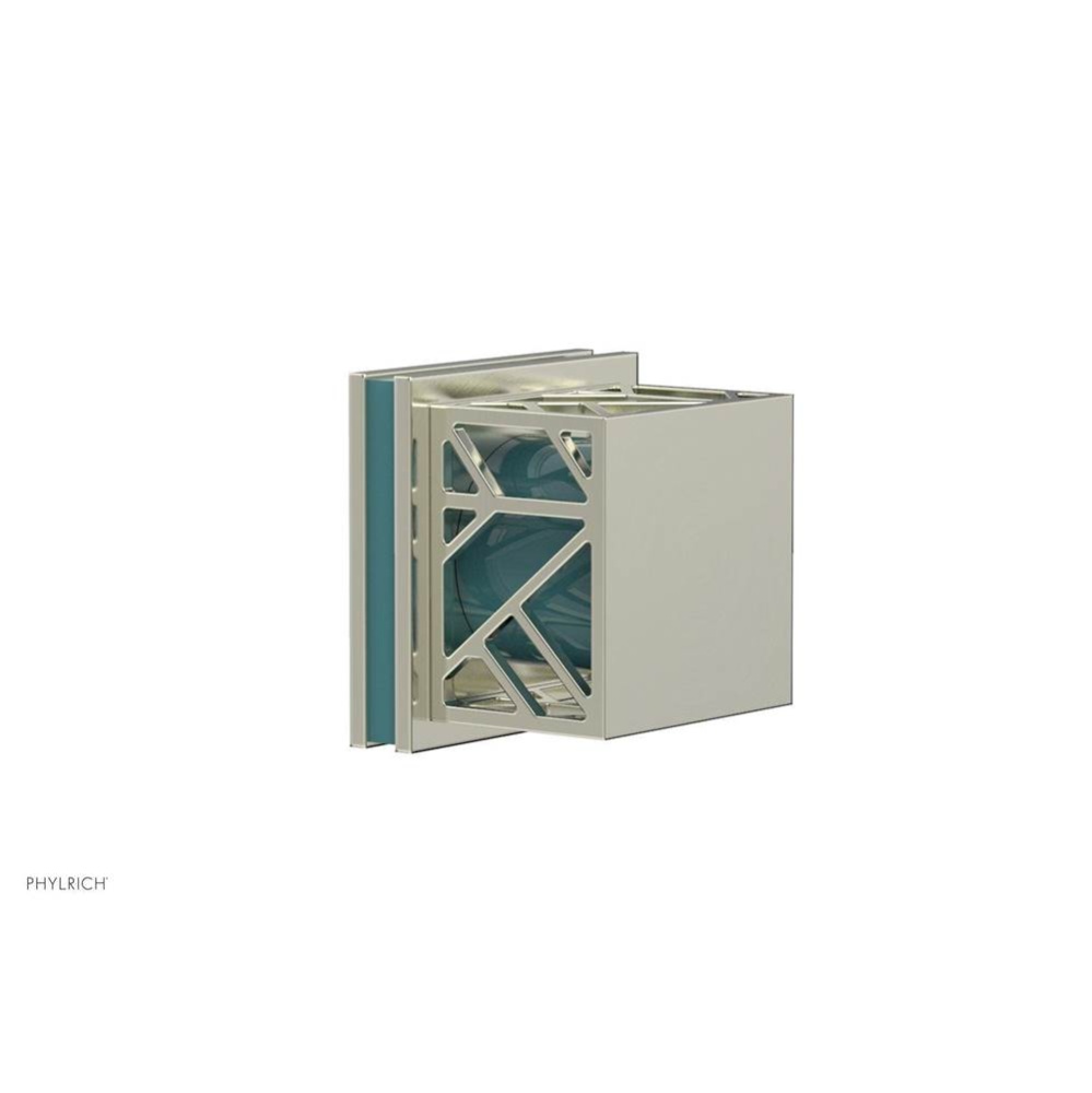 Satin Nickel Jolie Diverter/Volume Control Trim With Square Cutaway Handles And Turquoise Accents