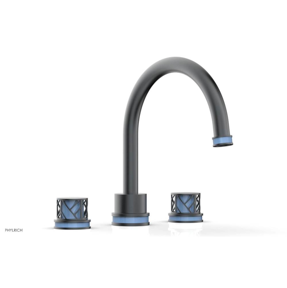 Gunmetal Gray Jolie 3-Hole Deck Tub Filler With Gooseneck Spout, Round Cutaway Handles, And Light