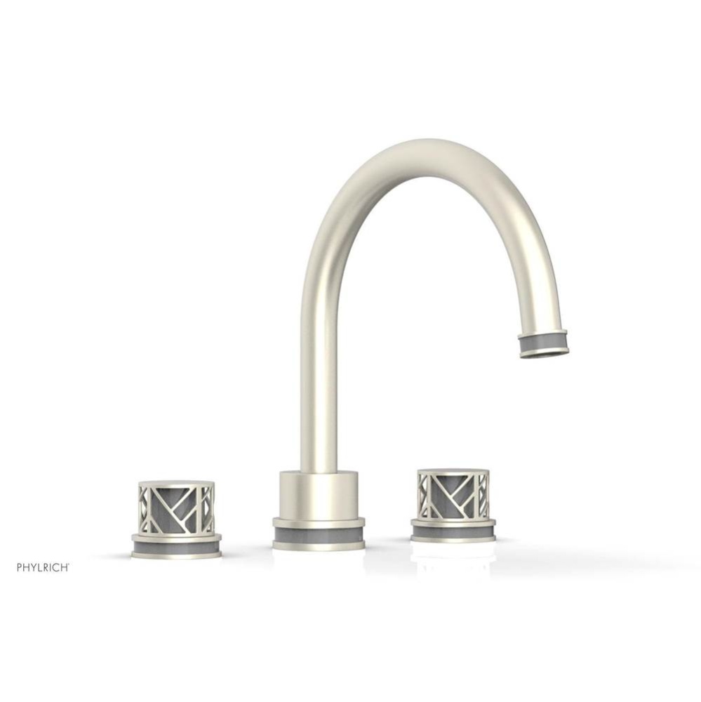 Burnished Nickel Jolie 3-Hole Deck Tub Filler With Gooseneck Spout, Round Cutaway Handles, And Gre