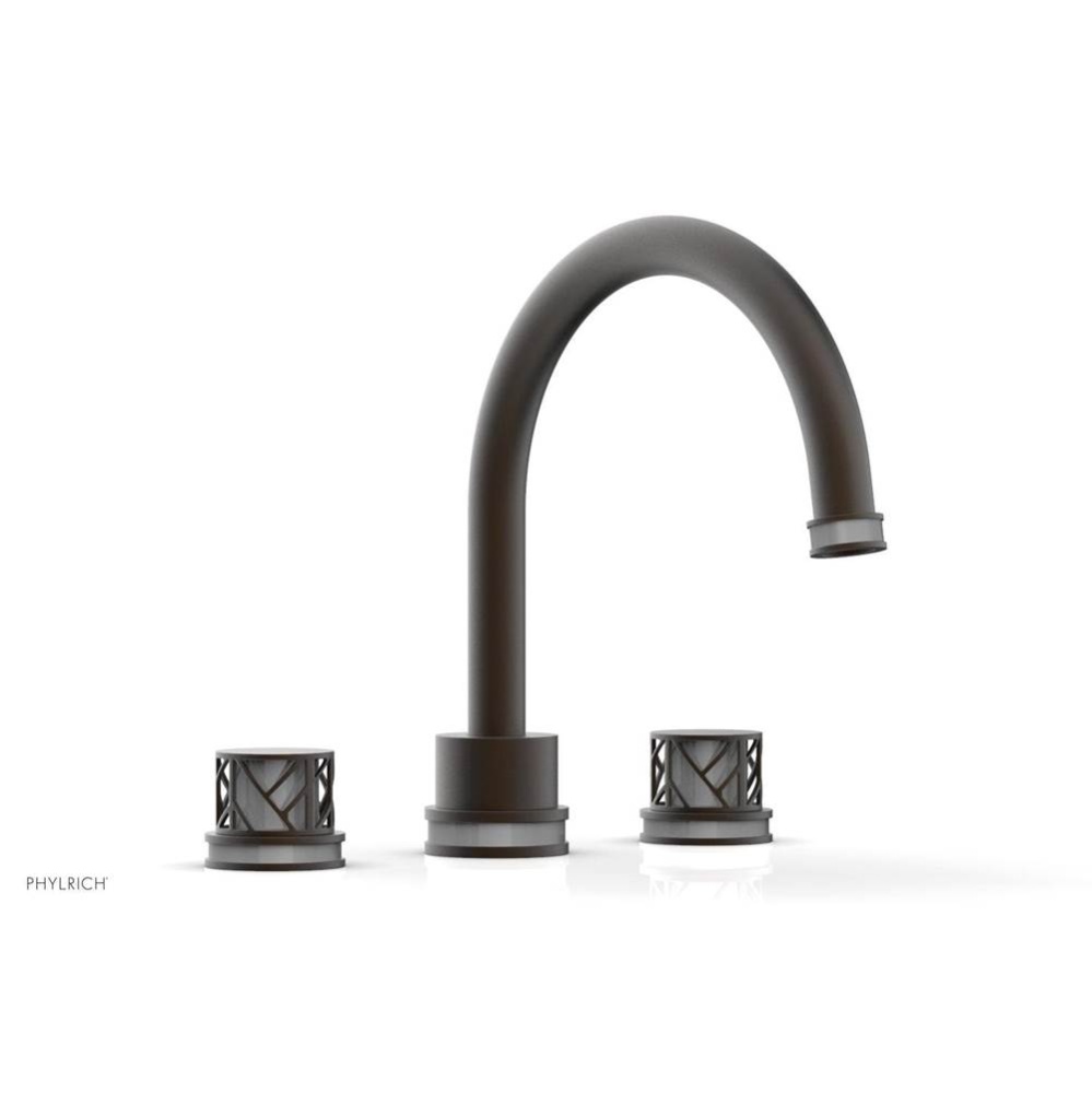 Oil Rubbed Bronze Jolie 3-Hole Deck Tub Filler With Gooseneck Spout, Round Cutaway Handles, And Gr
