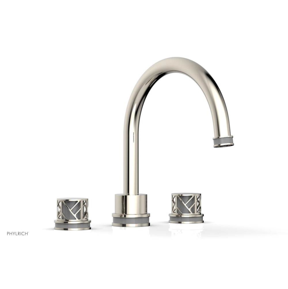 Polished Nickel Jolie 3-Hole Deck Tub Filler With Gooseneck Spout, Round Cutaway Handles, And Grey
