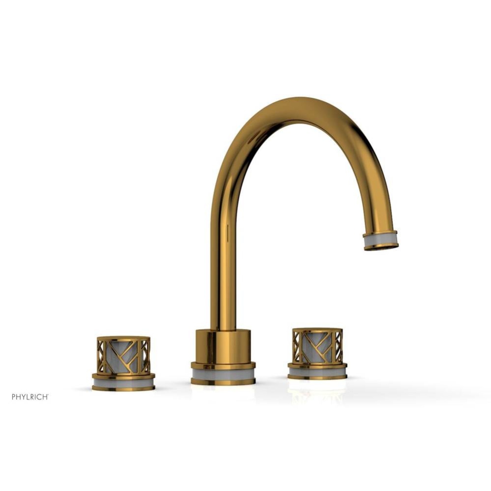 French Brass (Living Finish) Jolie 3-Hole Deck Tub Filler With Gooseneck Spout, Round Cutaway Hand