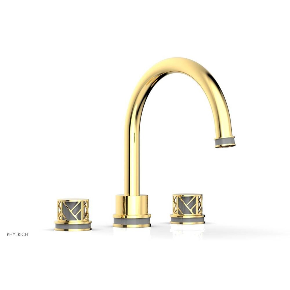 Polished Gold Jolie 3-Hole Deck Tub Filler With Gooseneck Spout, Round Cutaway Handles, And Grey A