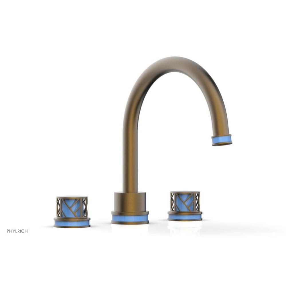 Old English Brass Jolie 3-Hole Deck Tub Filler With Gooseneck Spout, Round Cutaway Handles, And Li