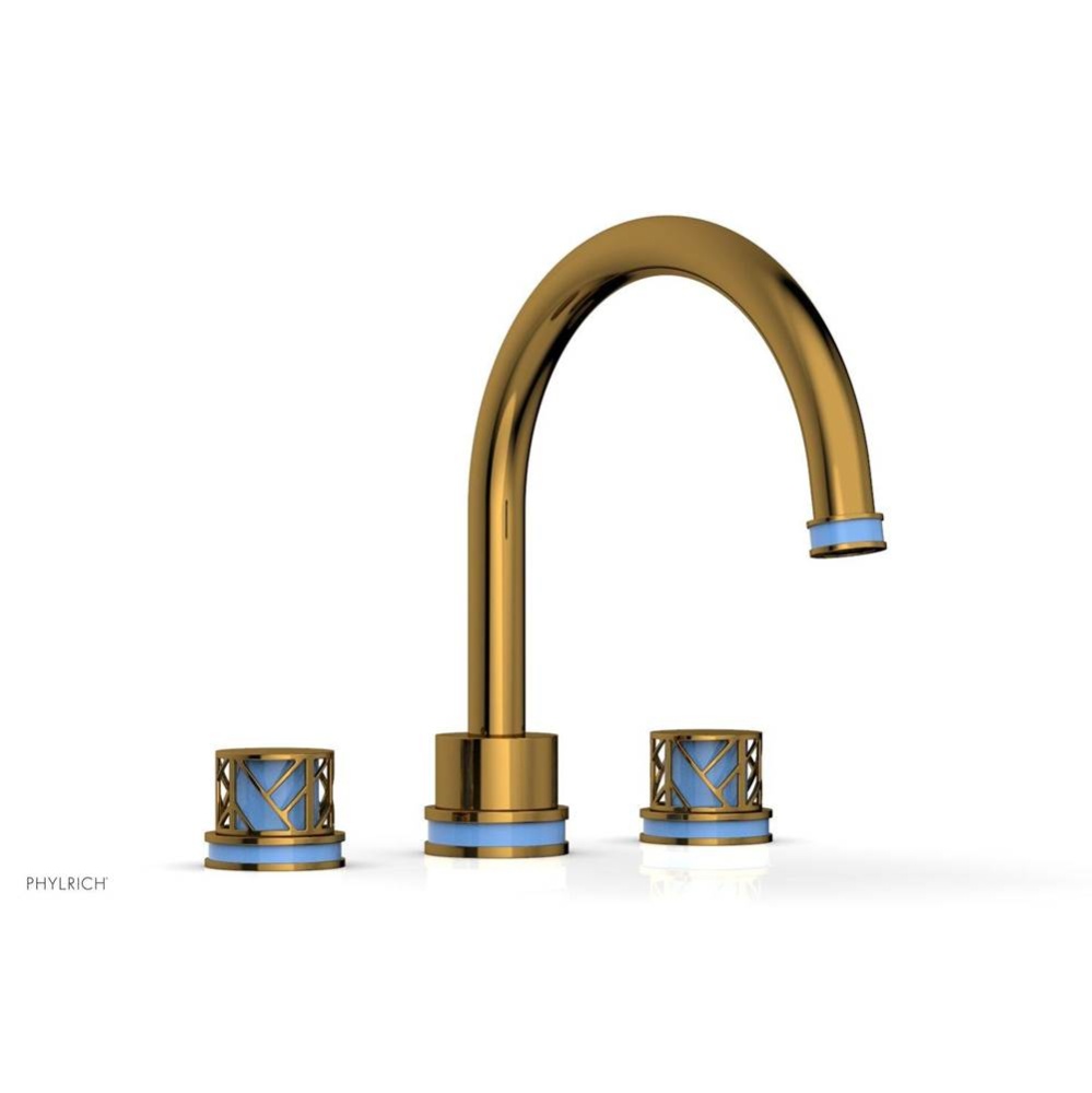 French Brass (Living Finish) Jolie 3-Hole Deck Tub Filler With Gooseneck Spout, Round Cutaway Hand