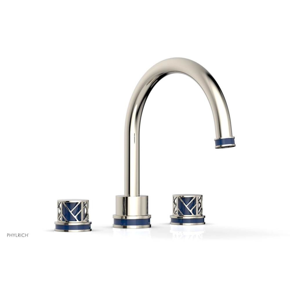 Polished Nickel Jolie 3-Hole Deck Tub Filler With Gooseneck Spout, Round Cutaway Handles, And Navy