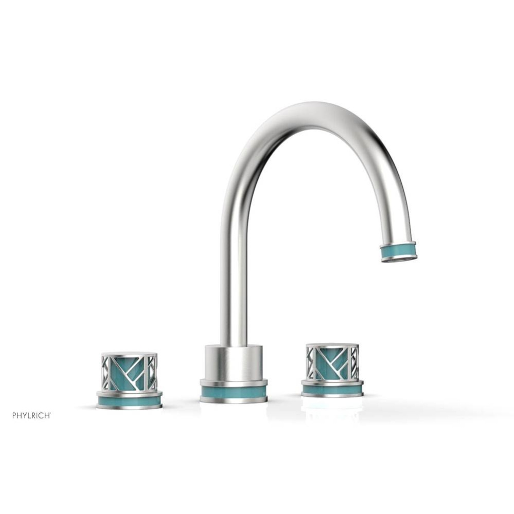 Satin Chrome Jolie 3-Hole Deck Tub Filler With Gooseneck Spout, Round Cutaway Handles, And Turquoi