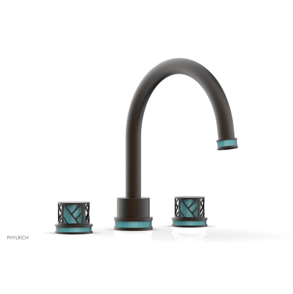 Oil Rubbed Bronze Jolie 3-Hole Deck Tub Filler With Gooseneck Spout, Round Cutaway Handles, And Tu