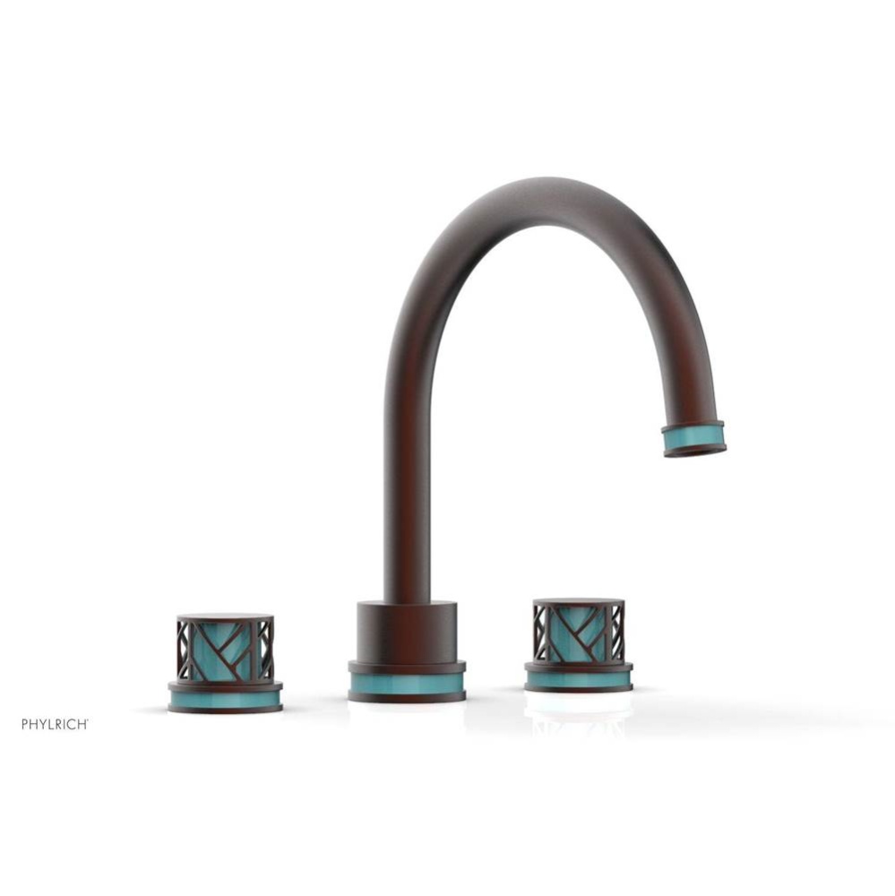 Weathered Copper Jolie 3-Hole Deck Tub Filler With Gooseneck Spout, Round Cutaway Handles, And Tur