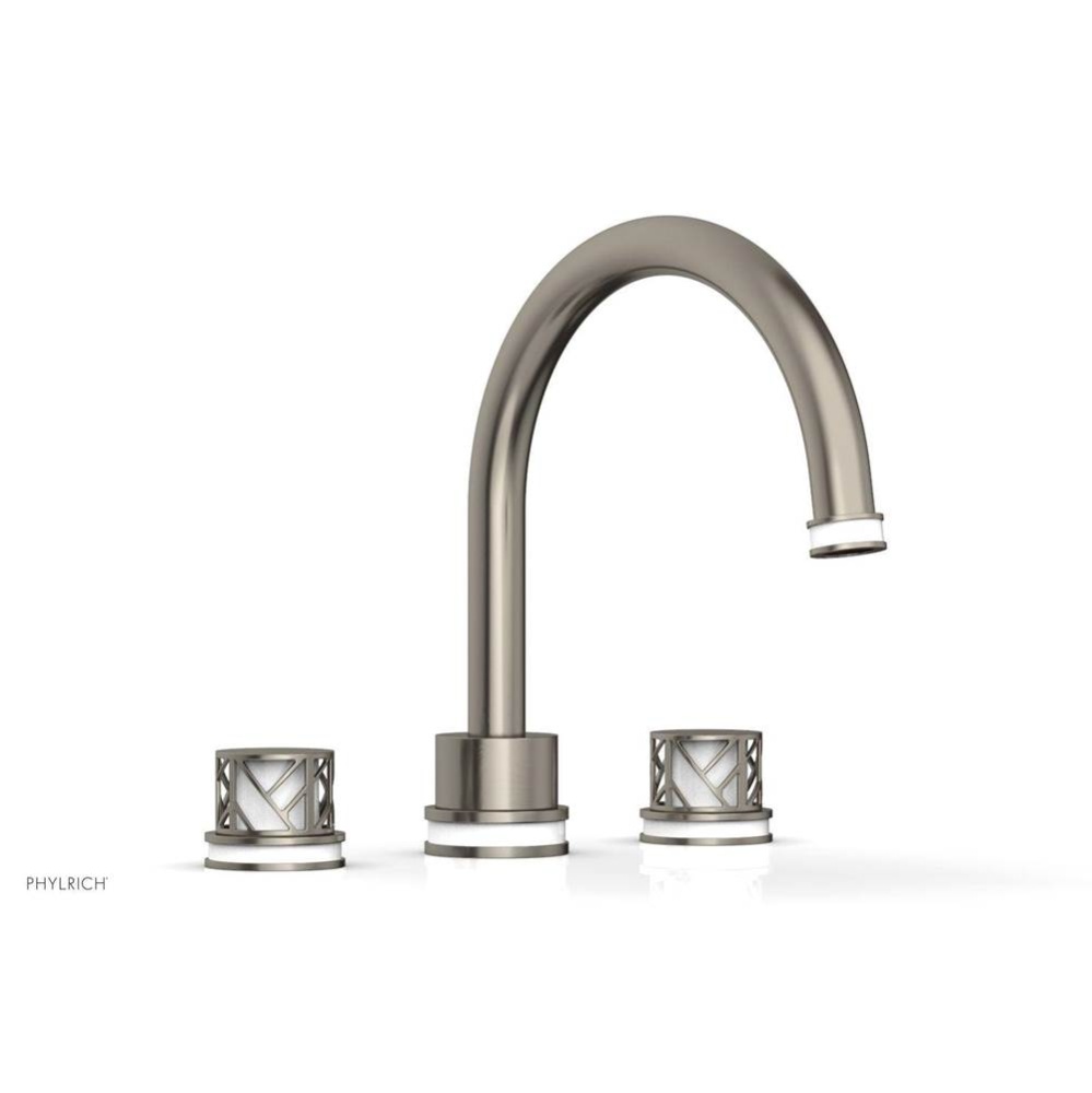 Pewter Jolie 3-Hole Deck Tub Filler With Gooseneck Spout, Round Cutaway Handles, And Gloss White A