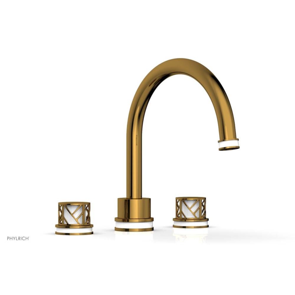 French Brass (Living Finish) Jolie 3-Hole Deck Tub Filler With Gooseneck Spout, Round Cutaway Hand