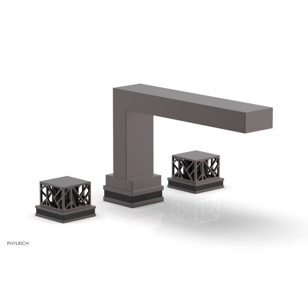 Weathered Copper Jolie 3-Hole Deck Tub Filler With Rectangular Spout, Square Cutaway Handles, And