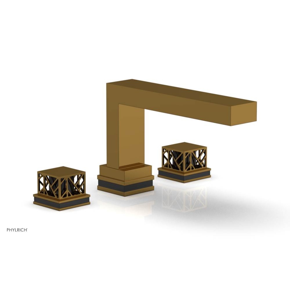 French Brass (Living Finish) Jolie 3-Hole Deck Tub Filler With Rectangular Spout, Square Cutaway H