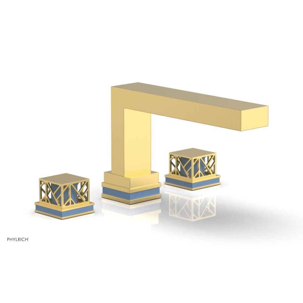 Satin Gold Jolie 3-Hole Deck Tub Filler With Rectangular Spout, Square Cutaway Handles, And Light