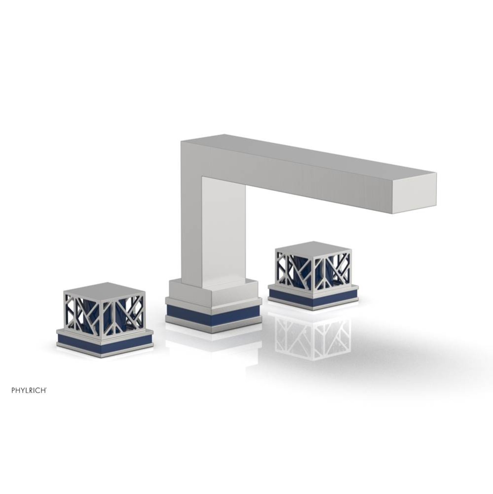 Satin Chrome Jolie 3-Hole Deck Tub Filler With Rectangular Spout, Square Cutaway Handles, And Navy