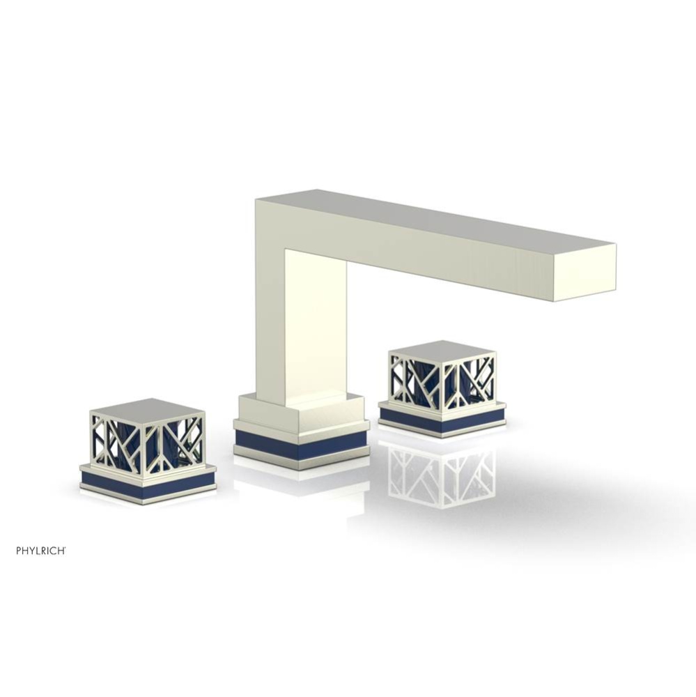 Satin Nickel Jolie 3-Hole Deck Tub Filler With Rectangular Spout, Square Cutaway Handles, And Navy