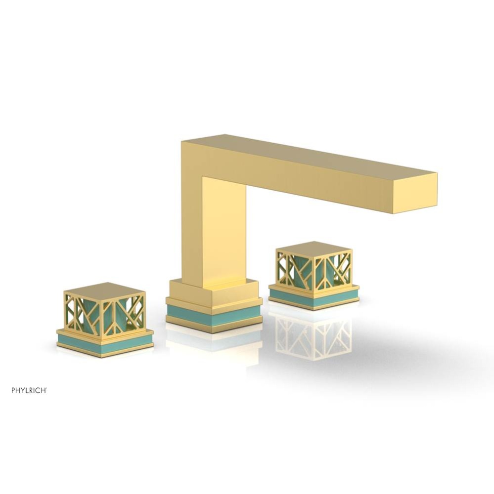 Burnished Gold Jolie 3-Hole Deck Tub Filler With Rectangular Spout, Square Cutaway Handles, And Tu