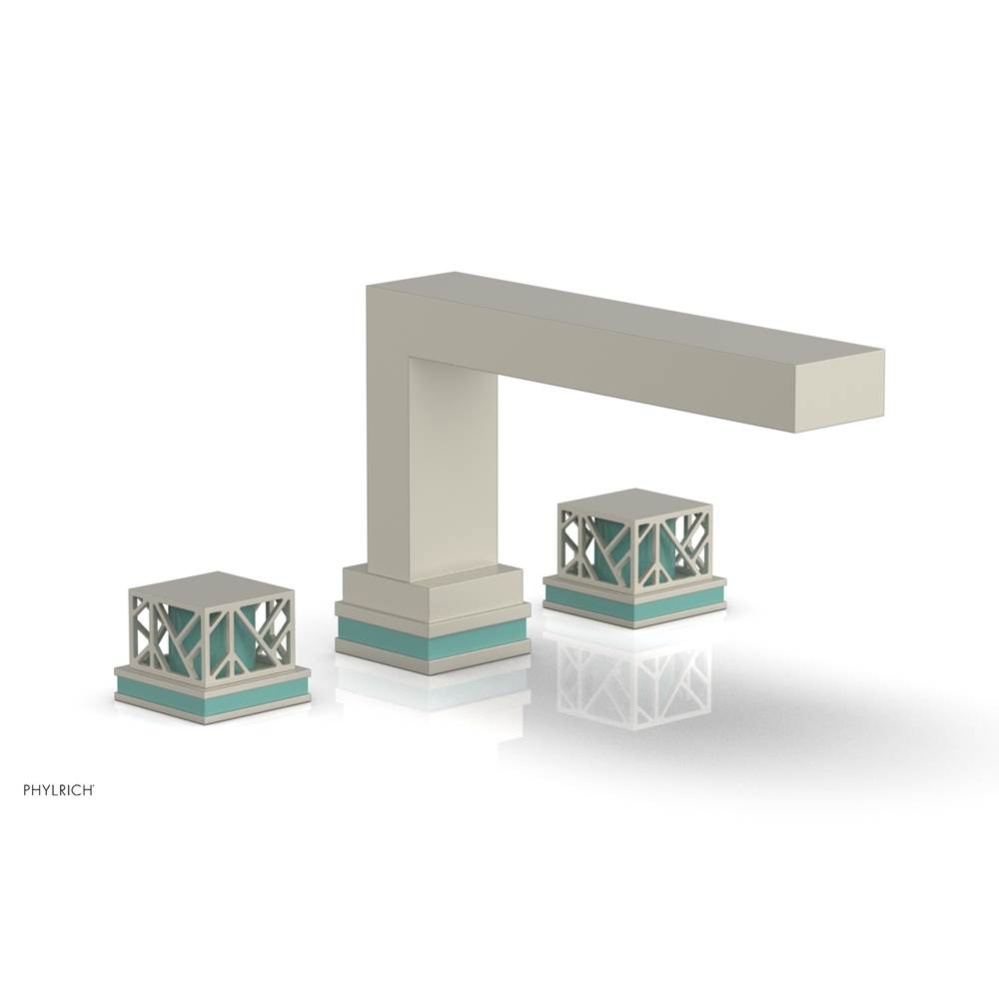 Burnished Nickel Jolie 3-Hole Deck Tub Filler With Rectangular Spout, Square Cutaway Handles, And