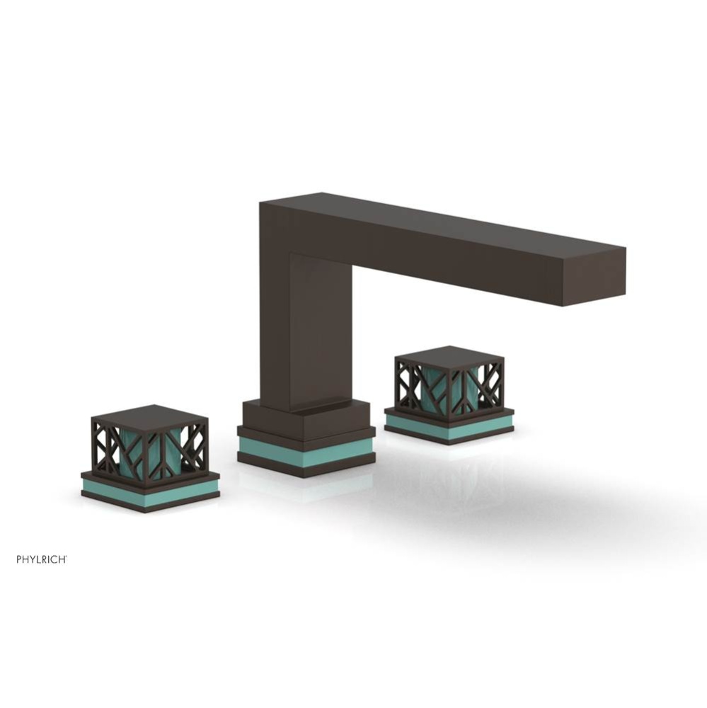 Antique Bronze Jolie 3-Hole Deck Tub Filler With Rectangular Spout, Square Cutaway Handles, And Tu