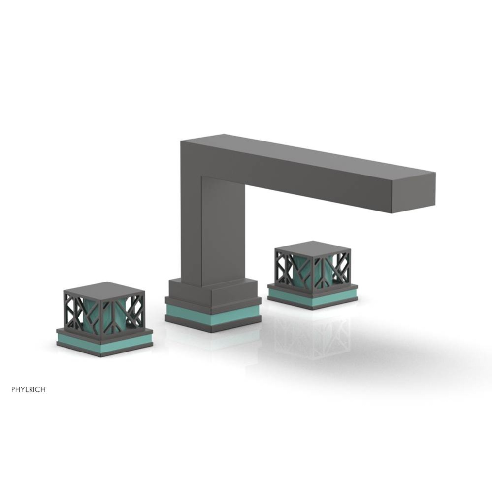 Oil Rubbed Bronze Jolie 3-Hole Deck Tub Filler With Rectangular Spout, Square Cutaway Handles, And