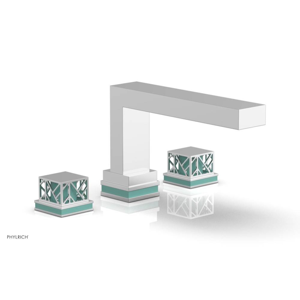 Polished Chrome Jolie 3-Hole Deck Tub Filler With Rectangular Spout, Square Cutaway Handles, And T