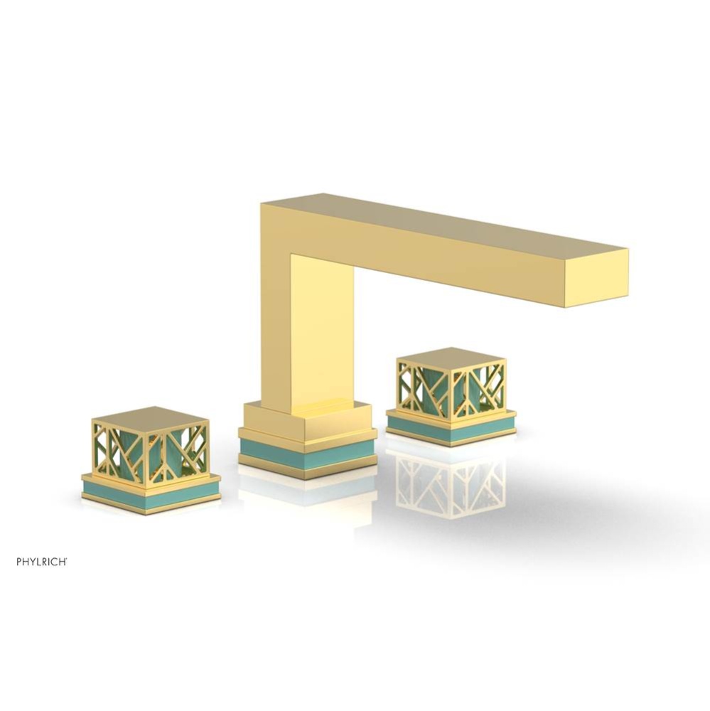 Polished Gold Jolie 3-Hole Deck Tub Filler With Rectangular Spout, Square Cutaway Handles, And Tur