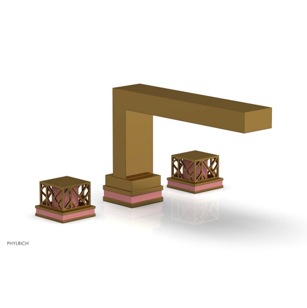 French Brass (Living Finish) Jolie 3-Hole Deck Tub Filler With Rectangular Spout, Square Cutaway H