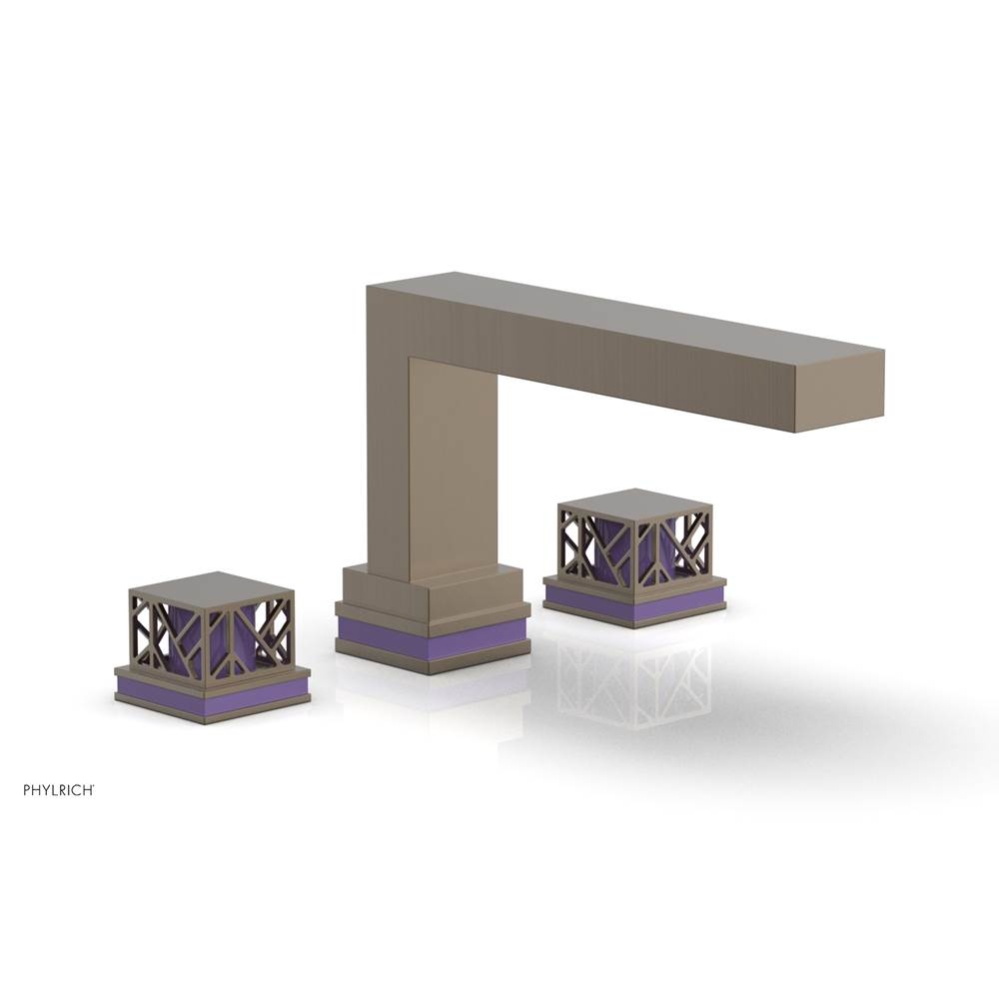 Old English Brass Jolie 3-Hole Deck Tub Filler With Rectangular Spout, Square Cutaway Handles, And