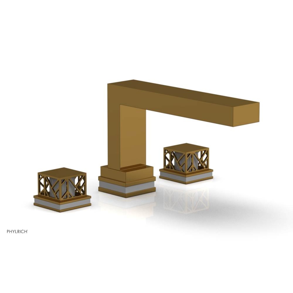 French Brass (Living Finish) Jolie 3-Hole Deck Tub Filler With Rectangular Spout, Square Cutaway H