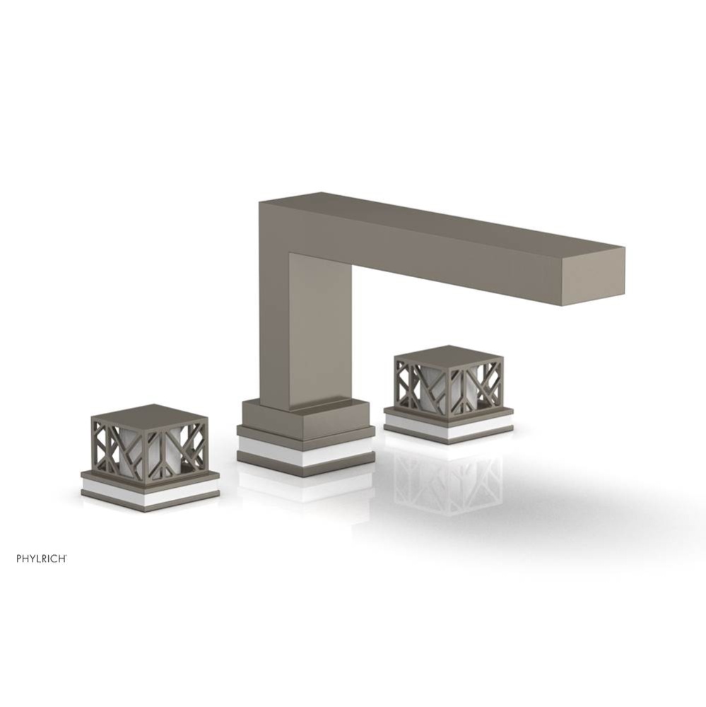 Pewter Jolie 3-Hole Deck Tub Filler With Rectangular Spout, Square Cutaway Handles, And Gloss Whit