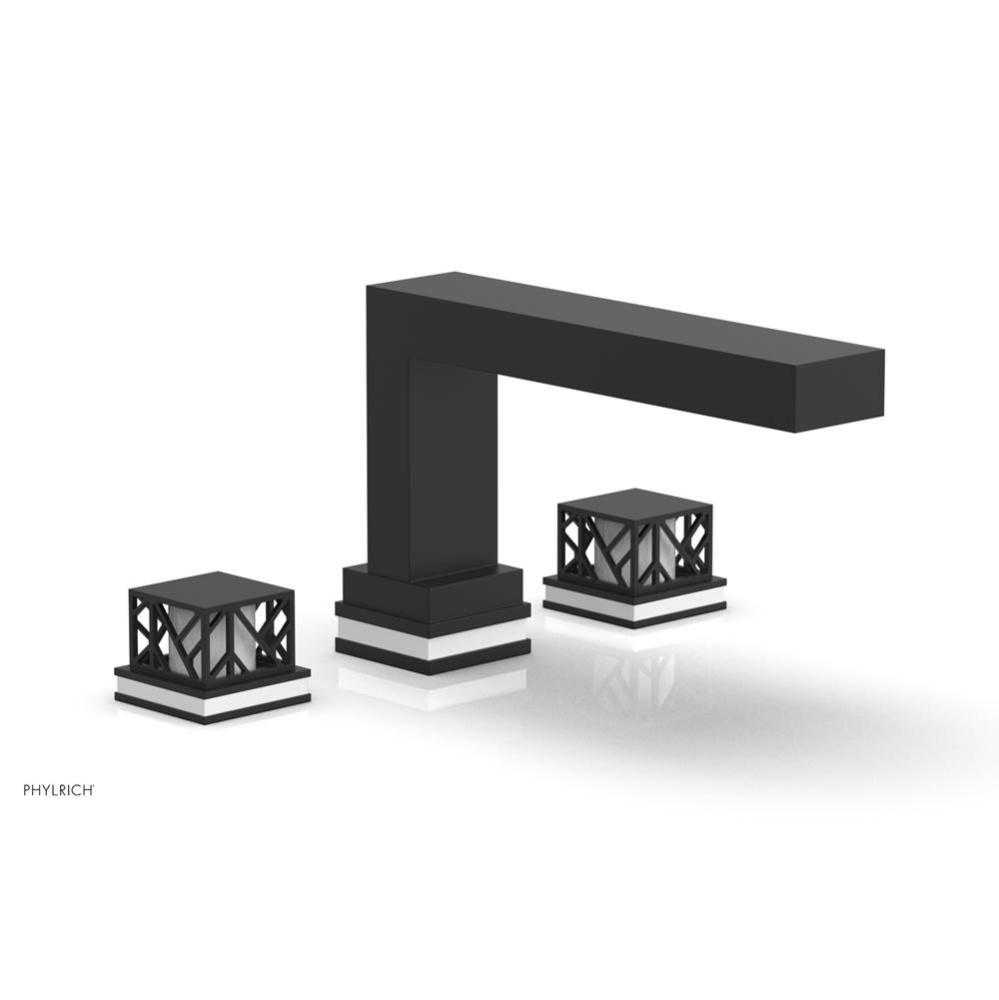 Matte Black Jolie 3-Hole Deck Tub Filler With Rectangular Spout, Square Cutaway Handles, And Gloss