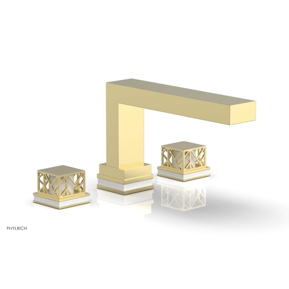 Polished Brass Jolie 3-Hole Deck Tub Filler With Rectangular Spout, Square Cutaway Handles, And Gl