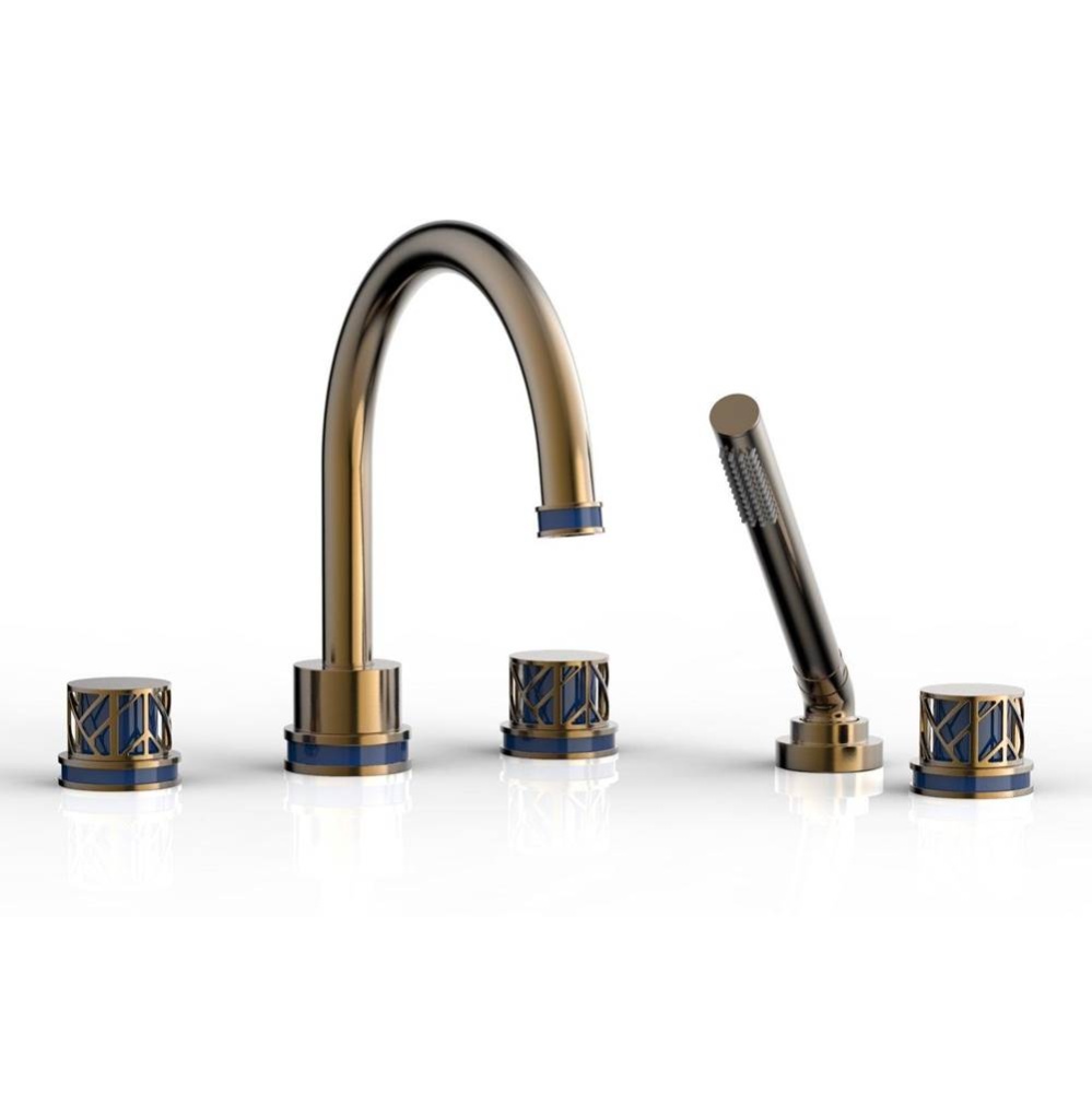 Antique Brass Jolie 5-Hole Deck Tub Filler With Gooseneck Spout, Round Cutaway Handles, And Navy B