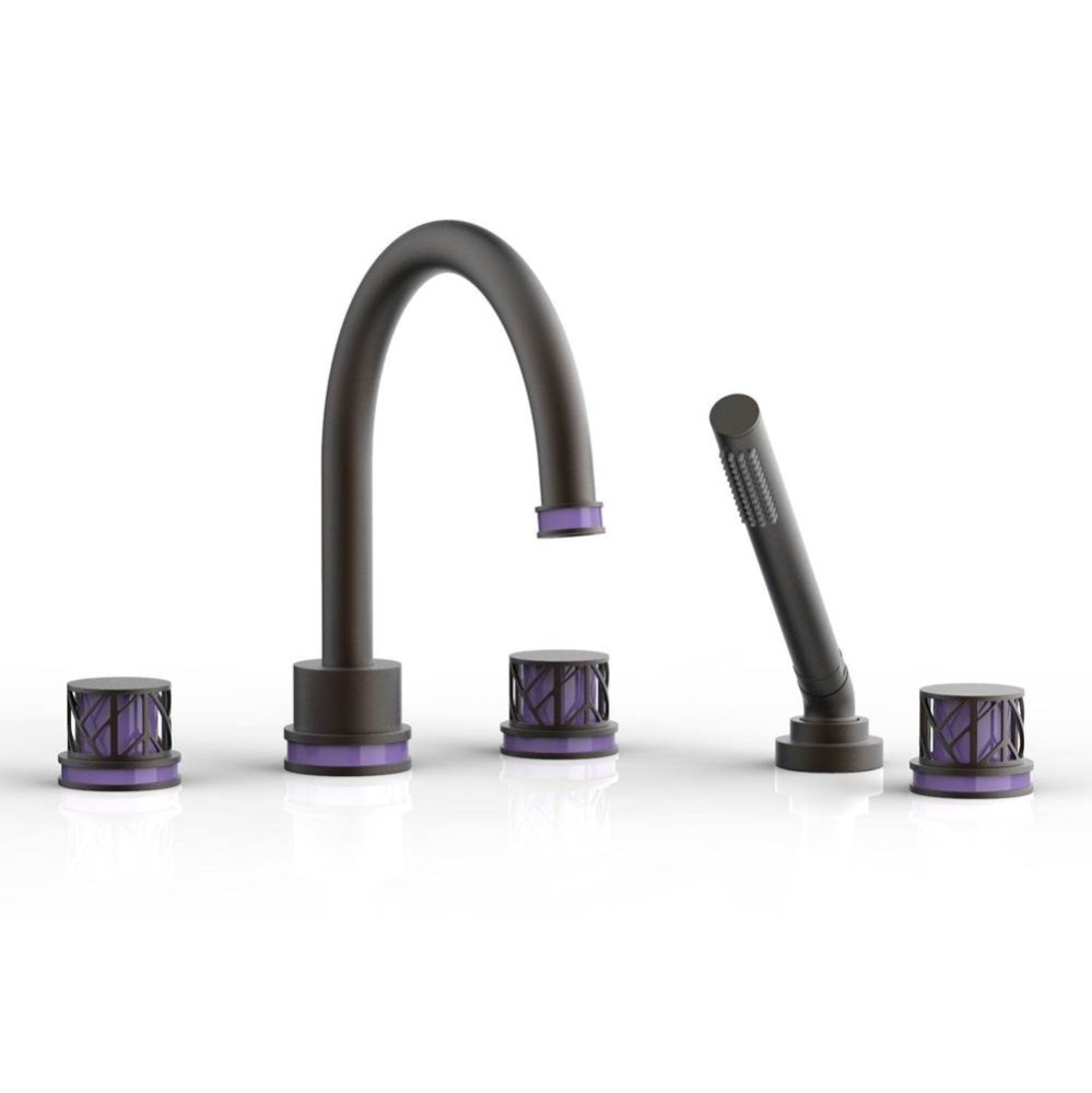 Oil Rubbed Bronze Jolie 5-Hole Deck Tub Filler With Gooseneck Spout, Round Cutaway Handles, And Pu
