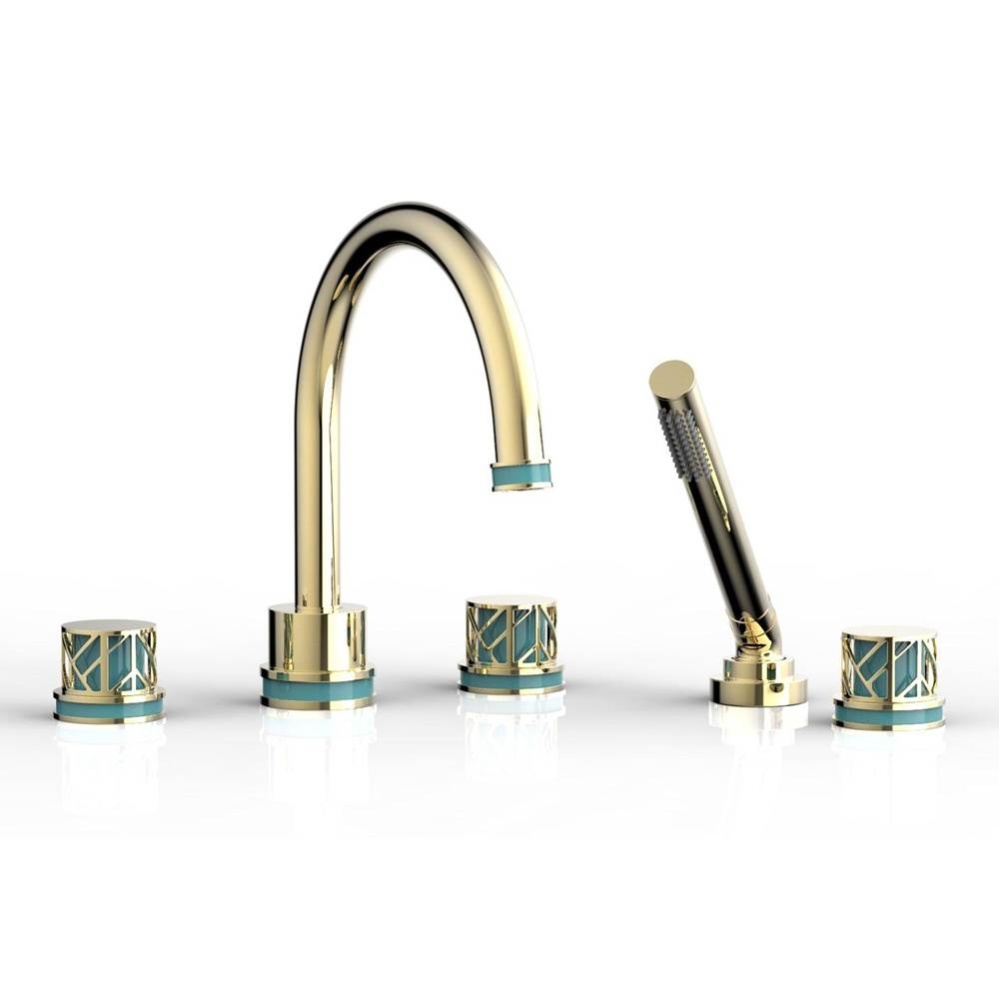 Polished Brass Uncoated (Living Finish) Jolie 5-Hole Deck Tub Filler With Gooseneck Spout