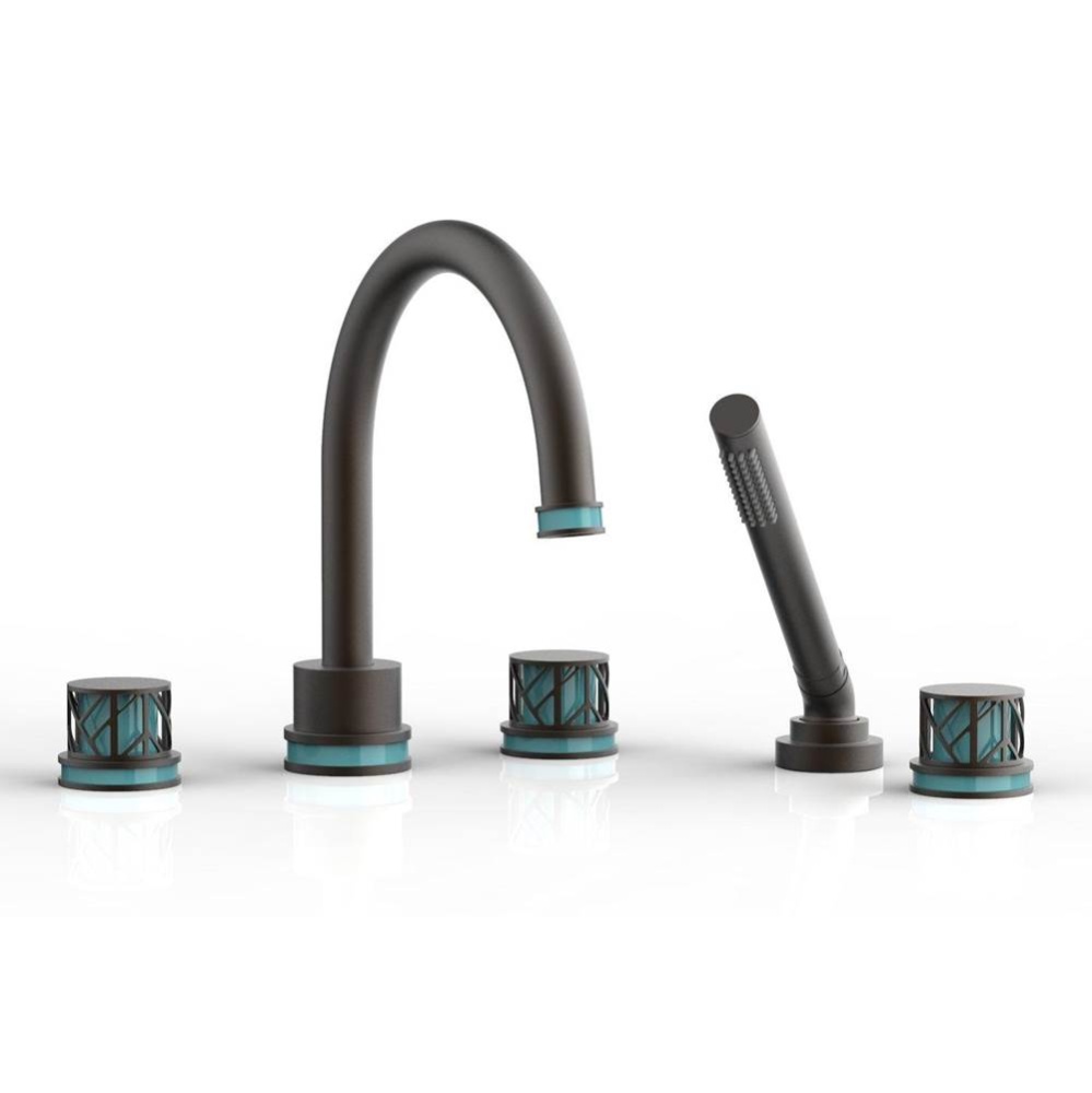 Oil Rubbed Bronze Jolie 5-Hole Deck Tub Filler With Gooseneck Spout, Round Cutaway Handles, And Tu