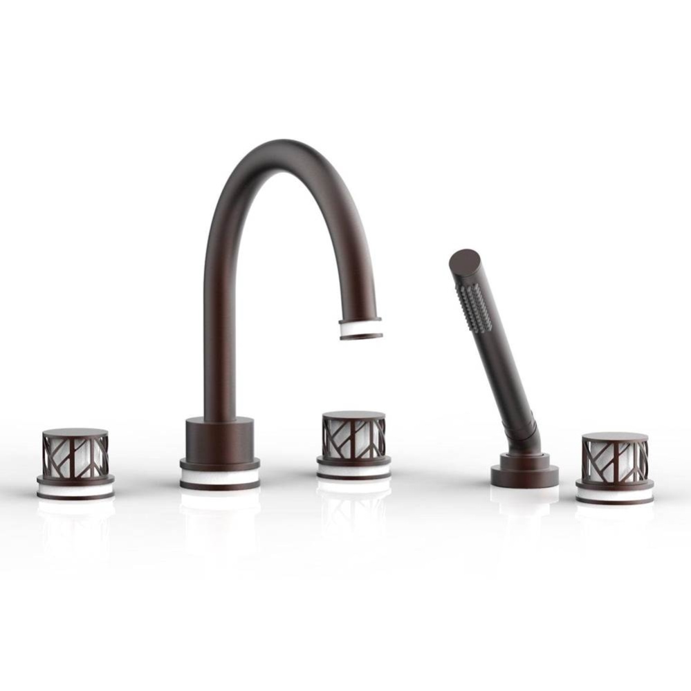 Weathered Copper Jolie 5-Hole Deck Tub Filler With Gooseneck Spout, Round Cutaway Handles, And Glo